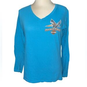 Harley Davidson Tshirt long sleeves V-neckline Panama City Beach Size Small